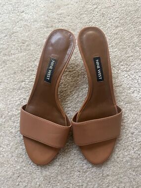 Nine West Tan Kitten Heel Mules
